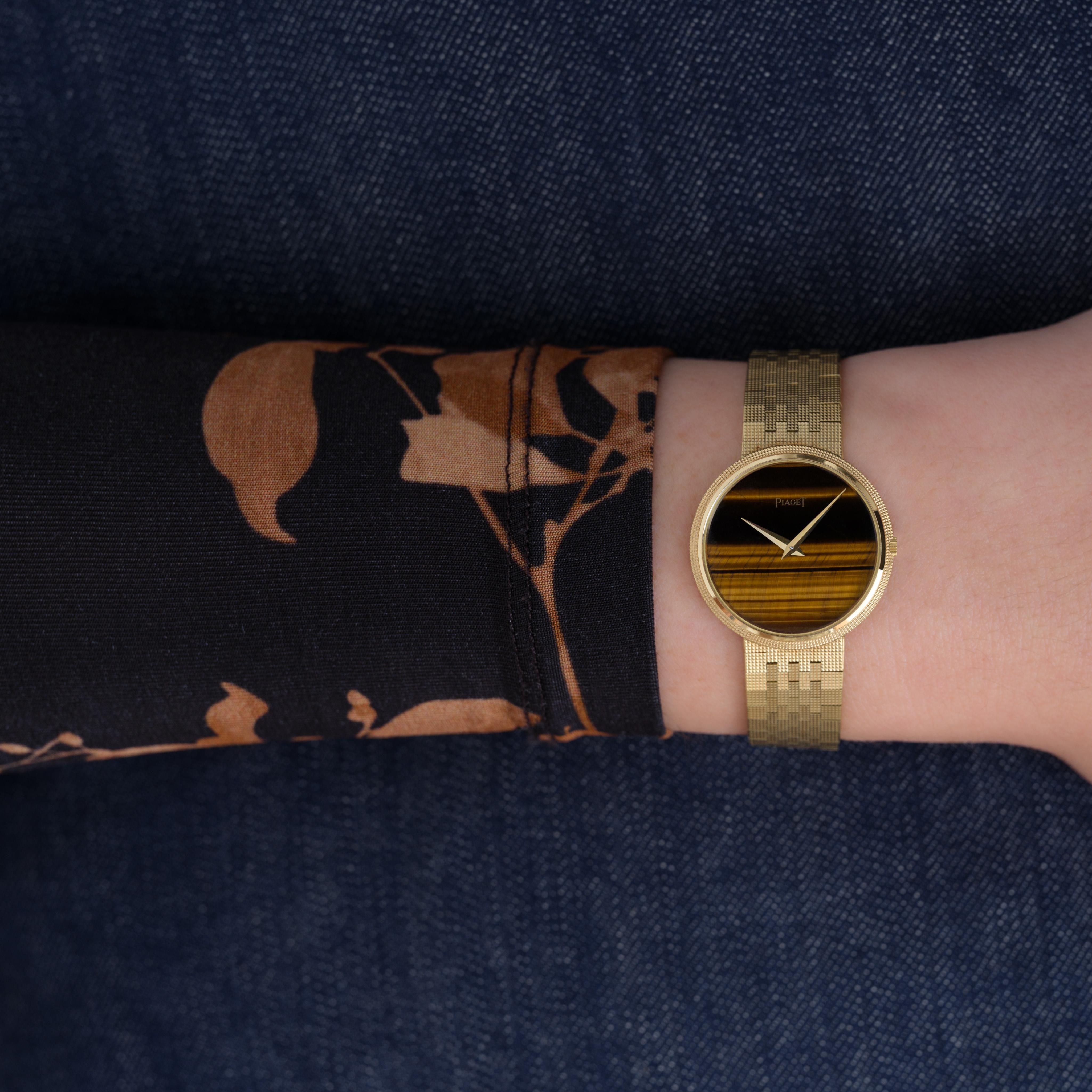 Reloj de vestir vintage Piaget de oro amarillo de 18 quilates Esfera ojo de tigre en venta 5