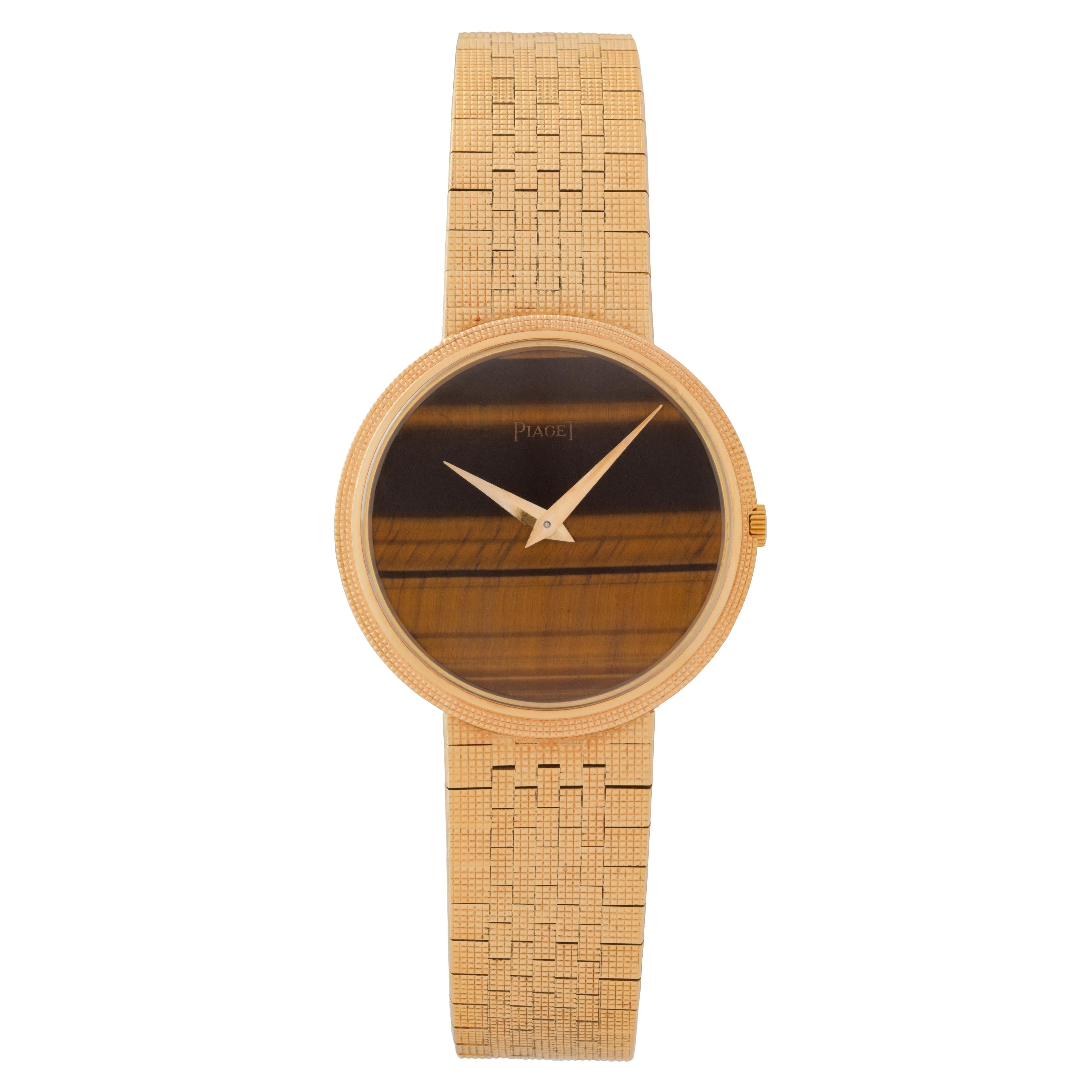 Reloj de vestir vintage Piaget de oro amarillo de 18 quilates Esfera ojo de tigre Tumbled en venta
