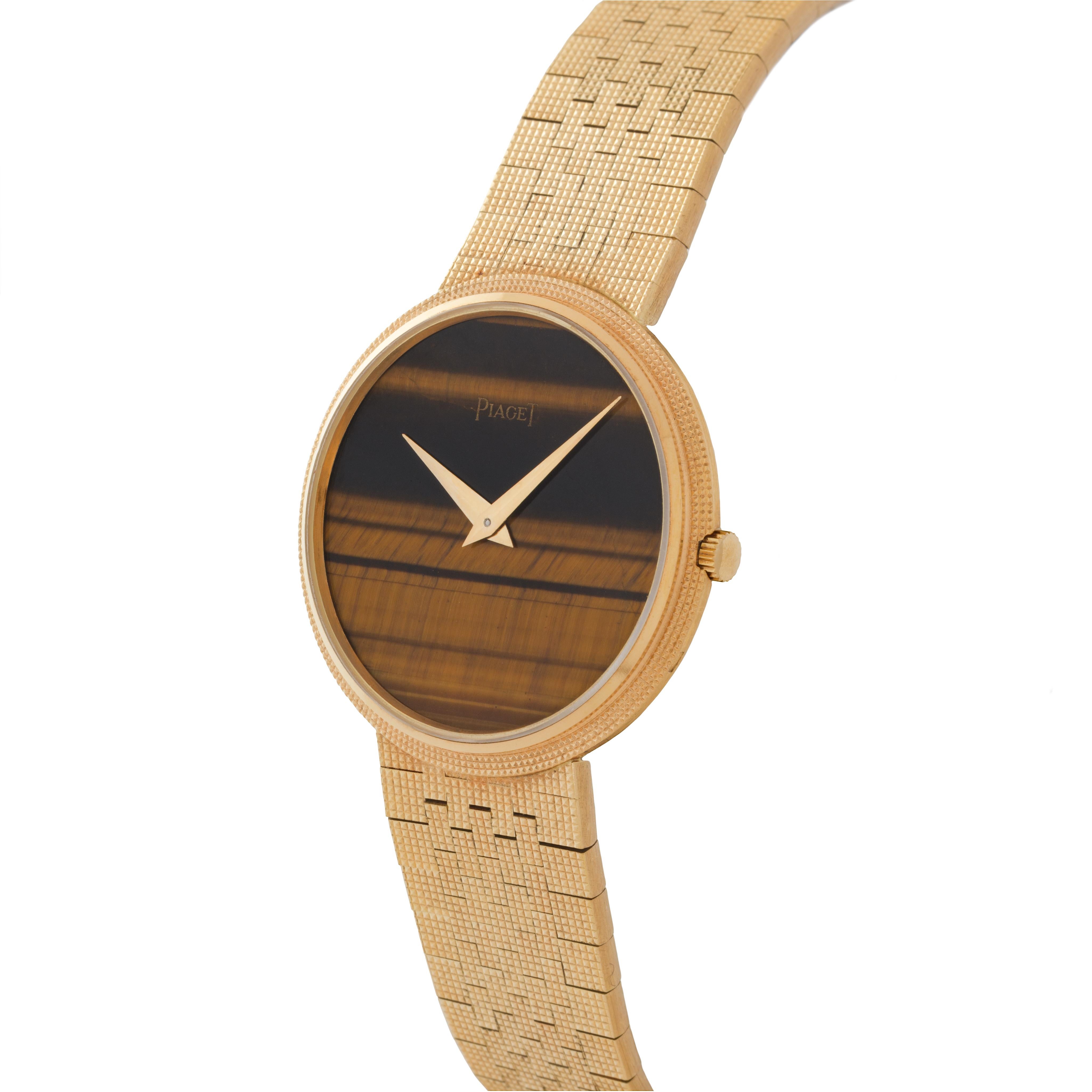Reloj de vestir vintage Piaget de oro amarillo de 18 quilates Esfera ojo de tigre en Bueno estado para la venta en New York, NY