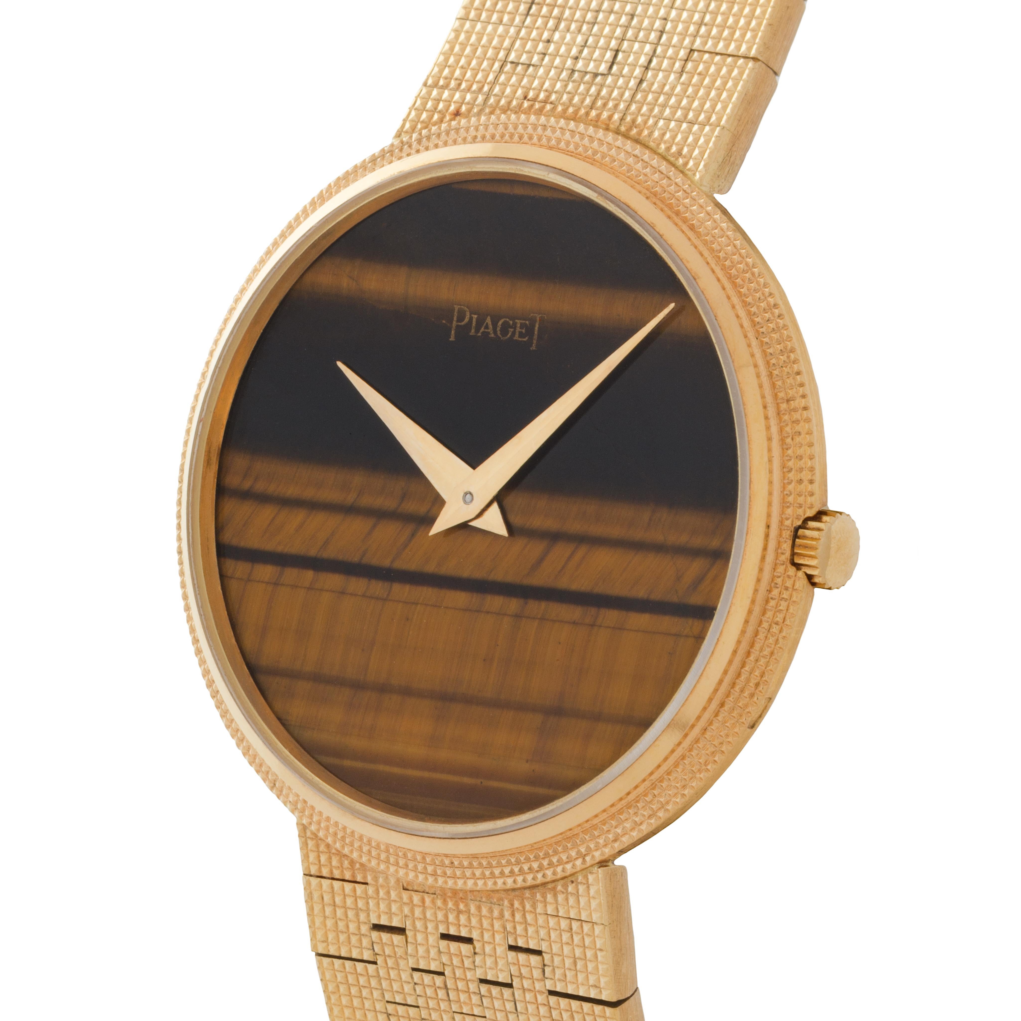 Reloj de vestir vintage Piaget de oro amarillo de 18 quilates Esfera ojo de tigre en venta 4