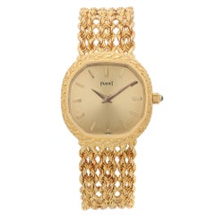 Piaget Montre vintage en or 18 carats avec cadran champêtre tissé à la main, pour femmes 9556E21