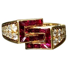Vintage Piaget 18K Ruby Diamond Interlocking Cocktail Ring w/Original Boxes