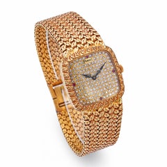 Vintage Piaget 18k Yellow Gold Black Tie-Emperador 9902 Diamond Watch