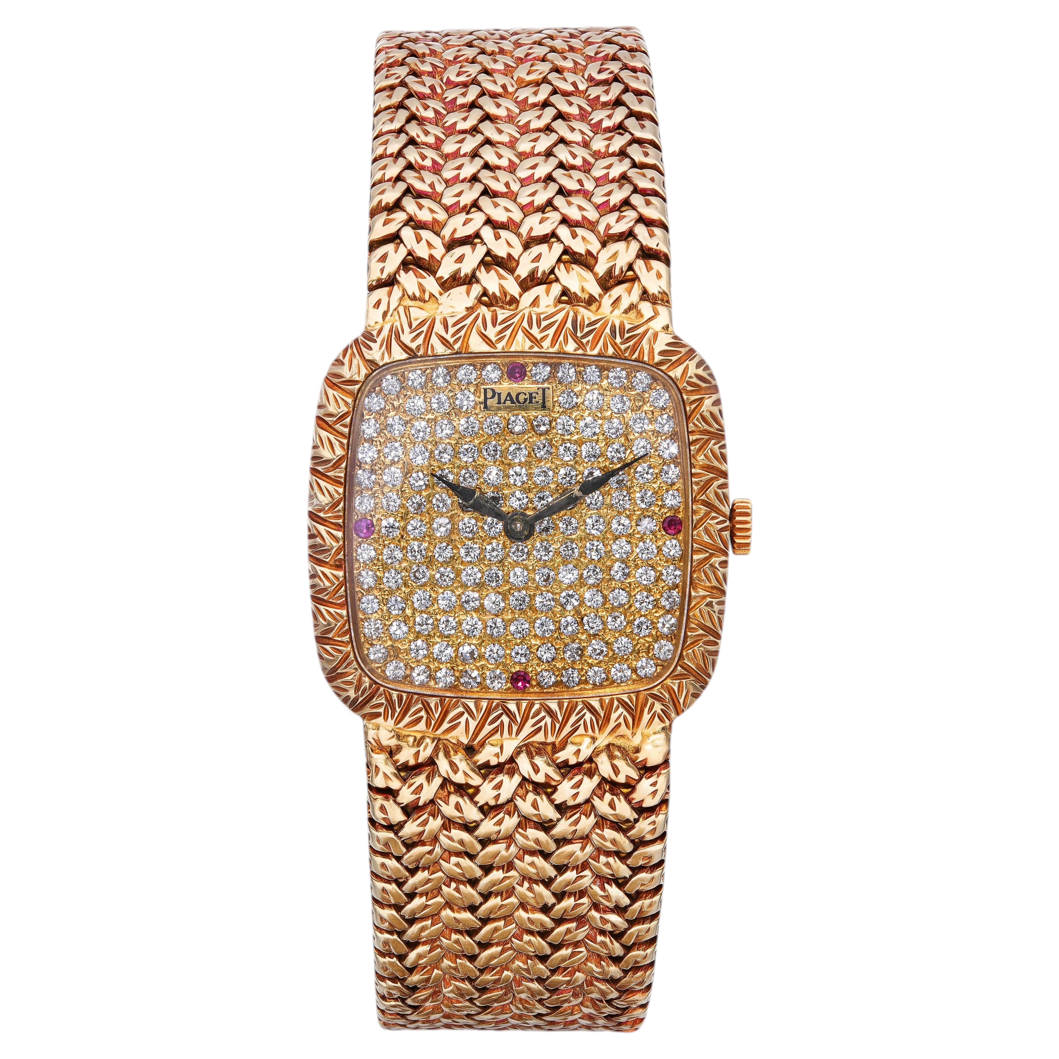 Vintage Piaget 18k Yellow Gold Black Tie-Emperador 9902 Diamond Watch
