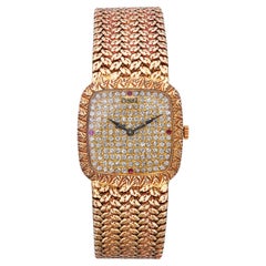 Vintage Piaget 18k Yellow Gold Black Tie-Emperador 9902 Diamond Watch