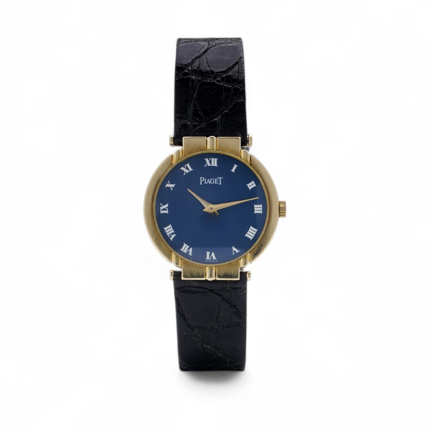 Piaget 18KT Golduhr mit blauem Zifferblatt im Vintage-Stil (ca. 1980er Jahre) im Zustand „Gut“ im Angebot in Braintree, GB