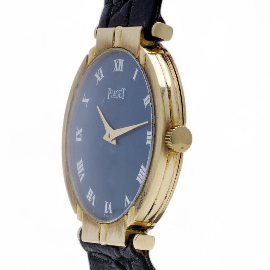 Piaget 18KT Golduhr mit blauem Zifferblatt im Vintage-Stil (ca. 1980er Jahre) im Angebot 5