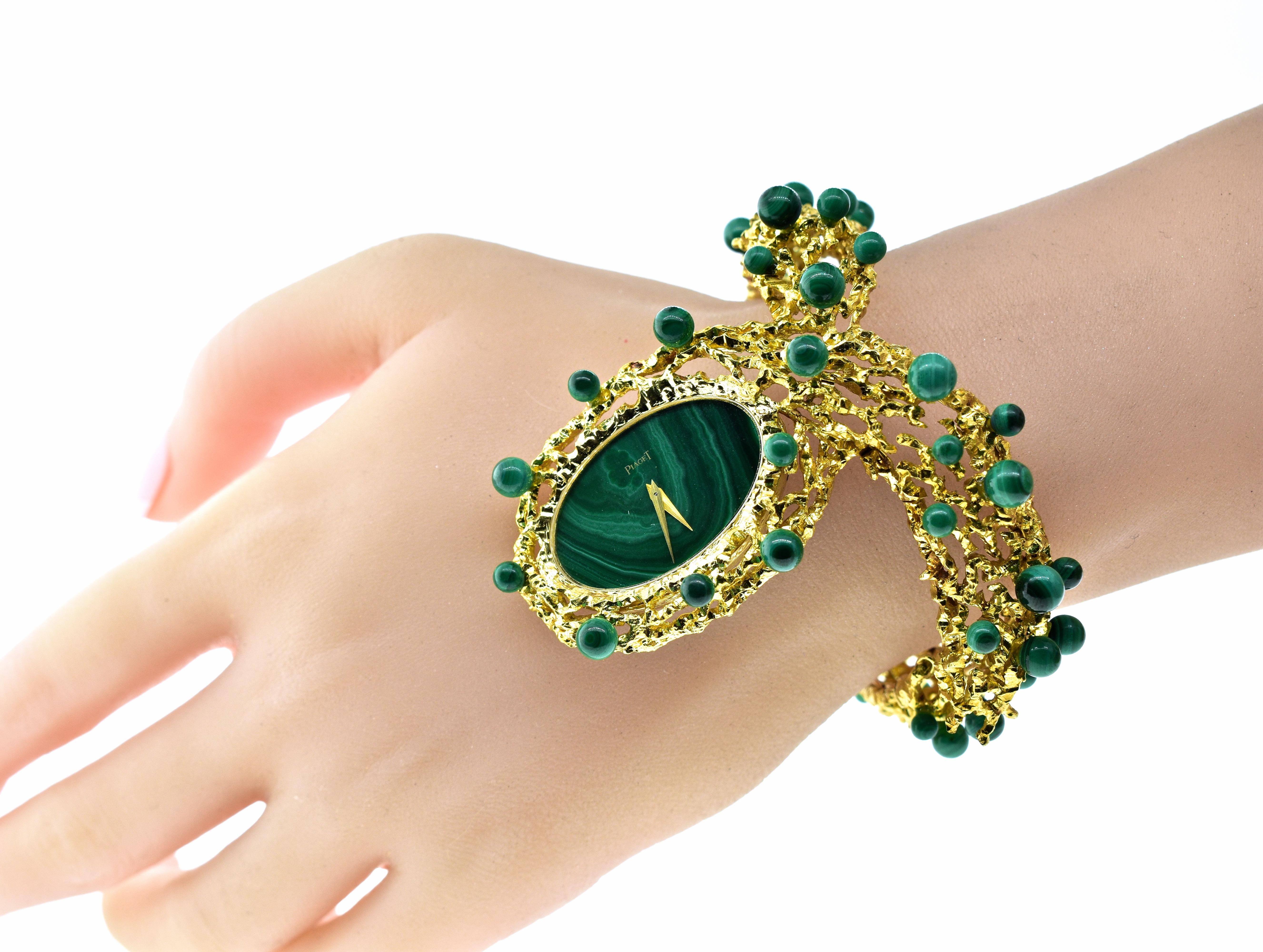 Contemporary Vintage Piaget 1970s Unusual 18 Karat Gold and Malachite Wristwatch