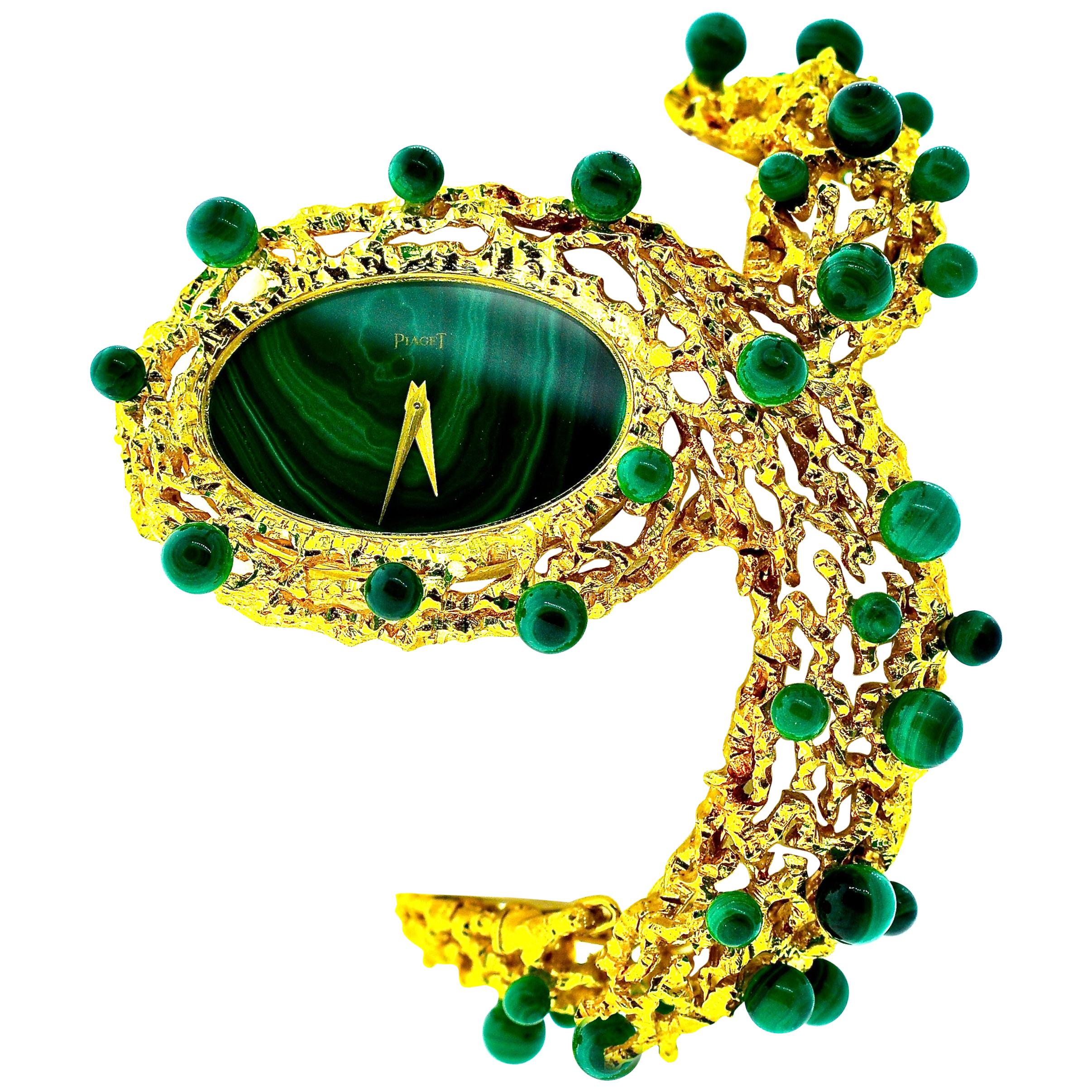 Vintage Piaget 1970s Unusual 18 Karat Gold and Malachite Wristwatch In Good Condition In Aspen, CO
