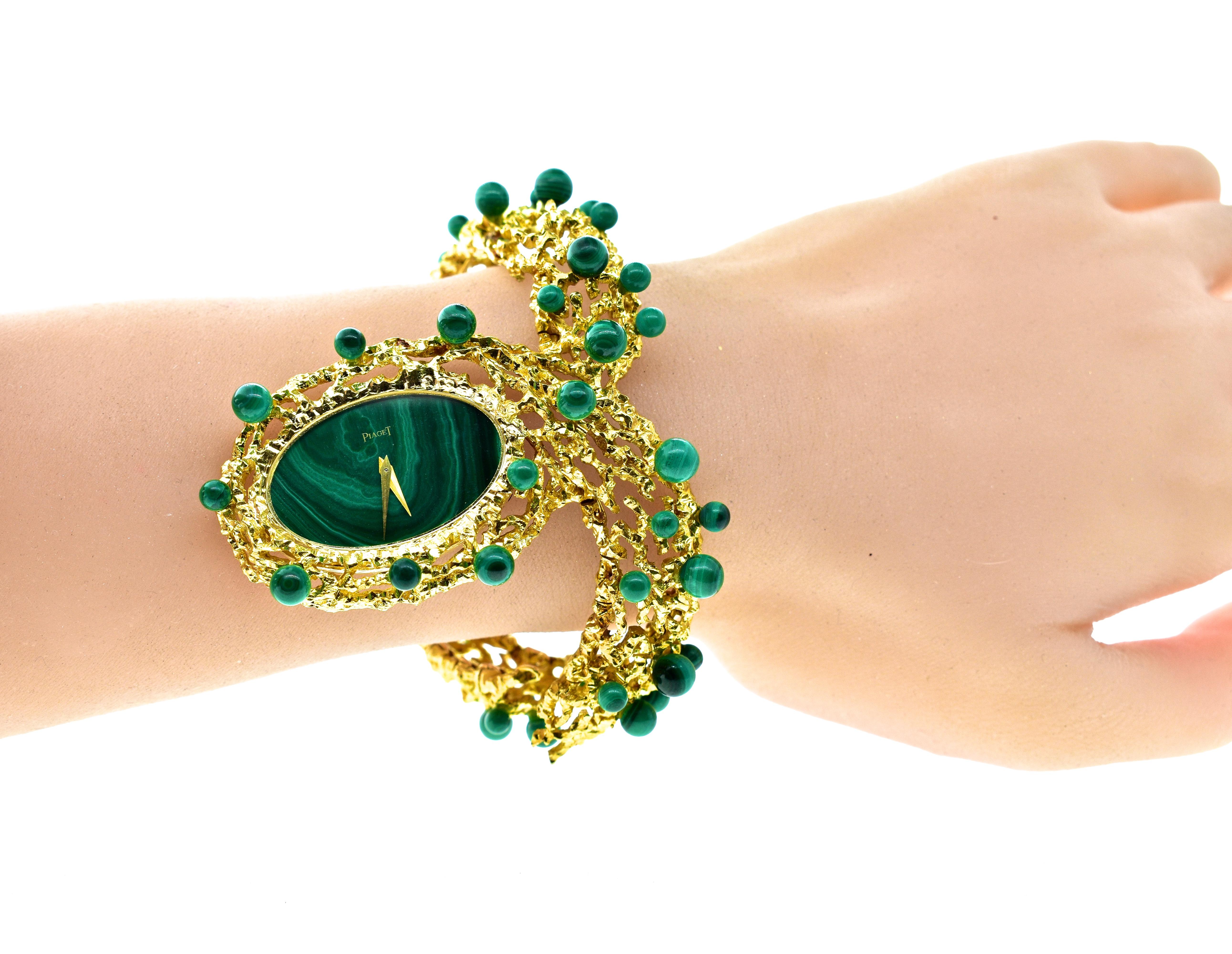Women's or Men's Vintage Piaget 1970s Unusual 18 Karat Gold and Malachite Wristwatch