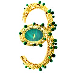 Vintage Piaget 1970s Unusual 18 Karat Gold and Malachite Wristwatch