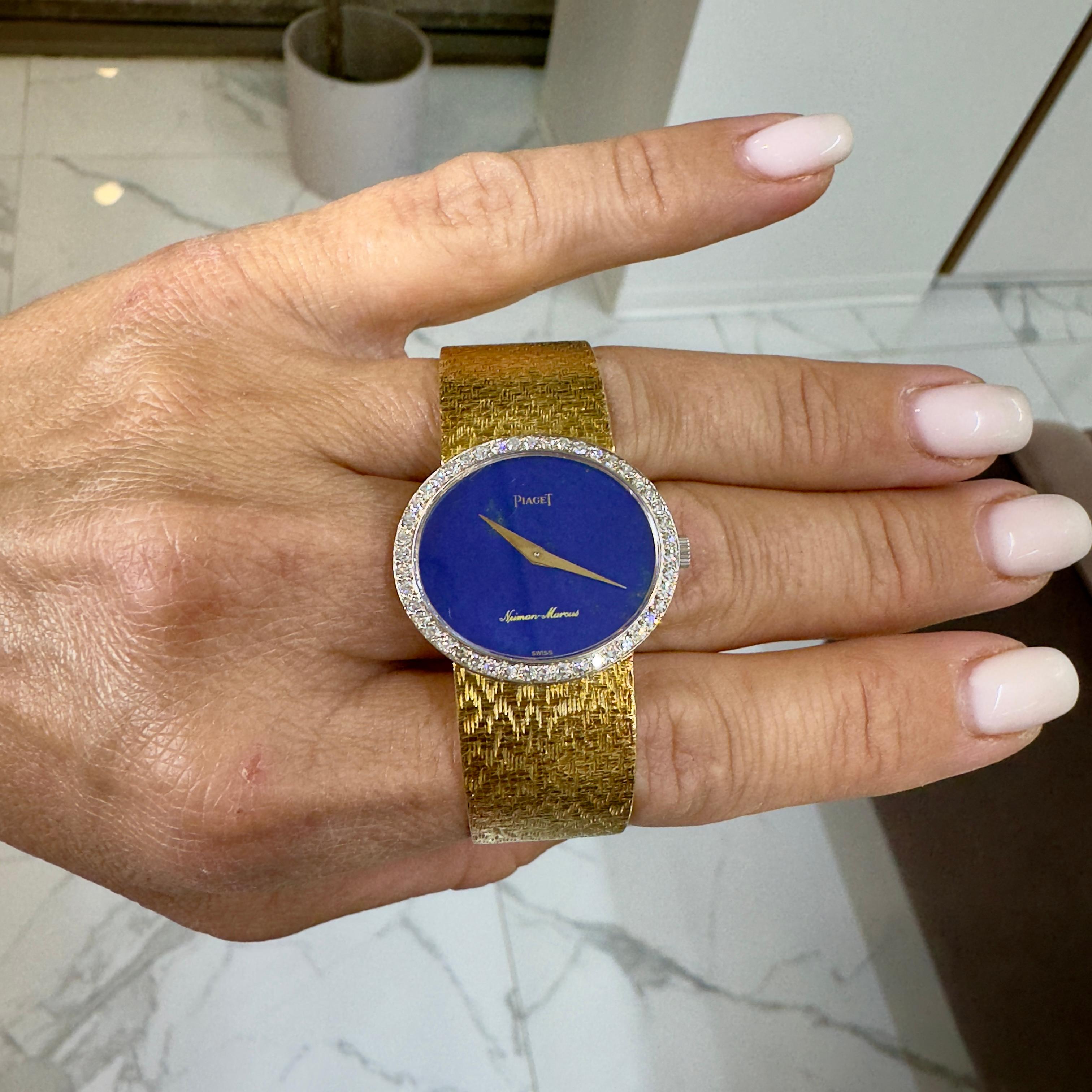 Vintage By Piaget 24MM 9805 B 68 18K Gold Diamant Neiman Marcus Lapis Zifferblatt Uhr im Angebot 6