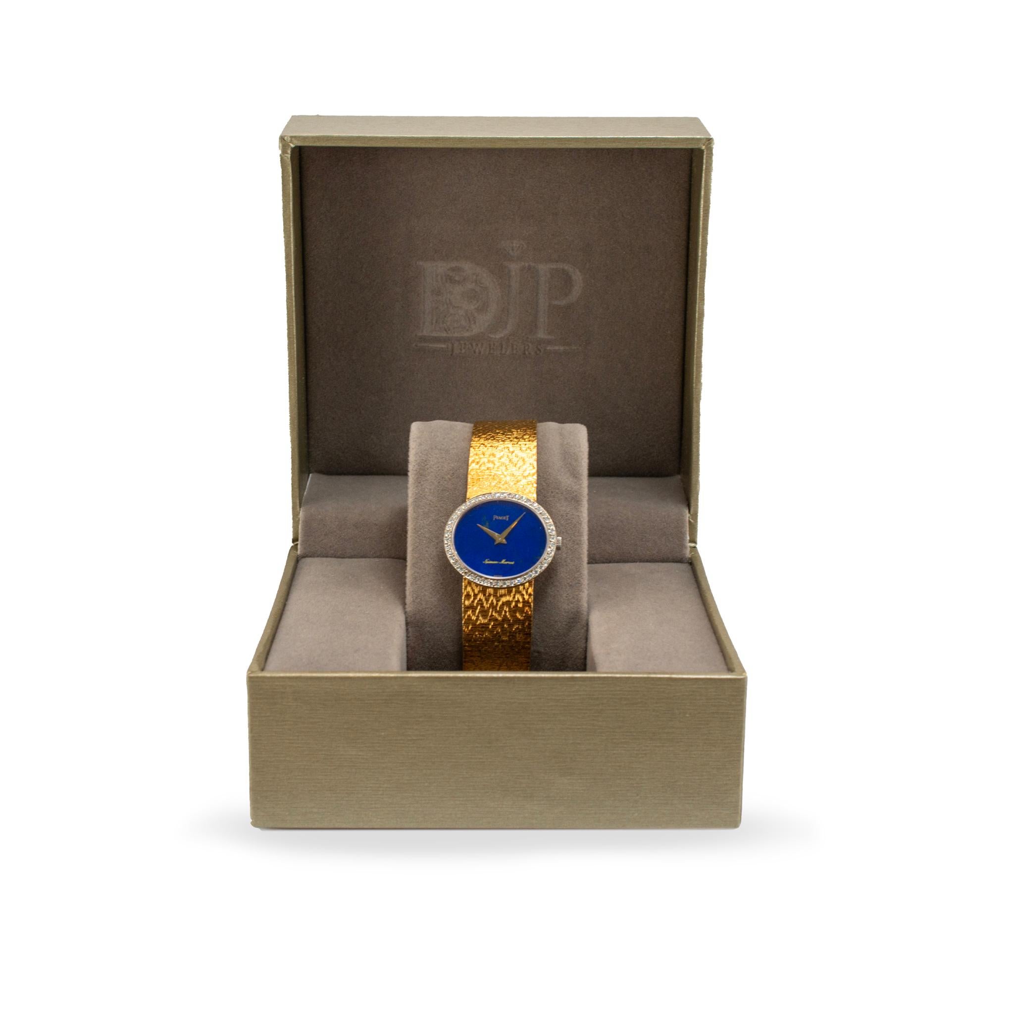 Vintage By Piaget 24MM 9805 B 68 18K Gold Diamant Neiman Marcus Lapis Zifferblatt Uhr im Angebot 7