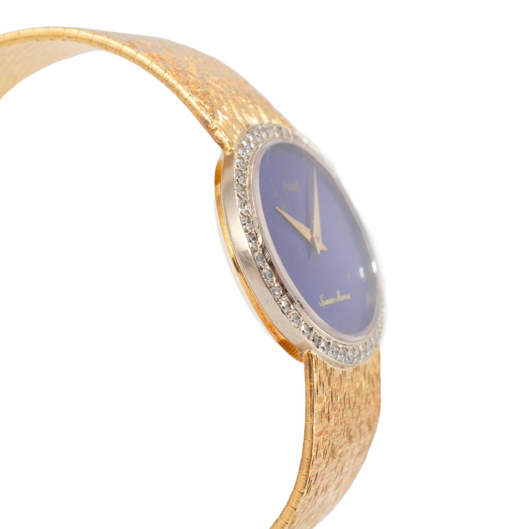 Vintage By Piaget 24MM 9805 B 68 18K Gold Diamant Neiman Marcus Lapis Zifferblatt Uhr (Einfacher Schliff) im Angebot