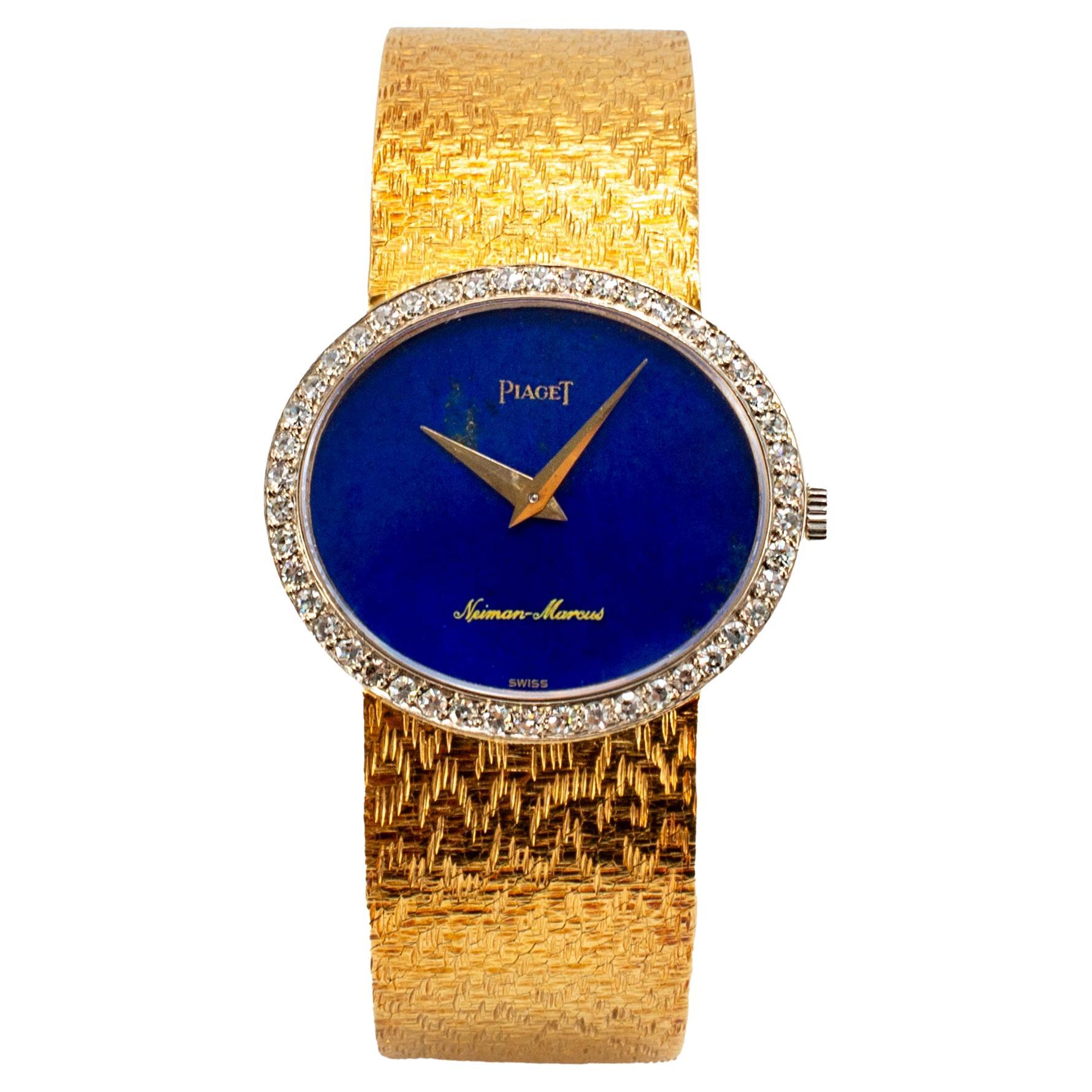 Vintage By Piaget 24MM 9805 B 68 18K Gold Diamant Neiman Marcus Lapis Zifferblatt Uhr im Angebot
