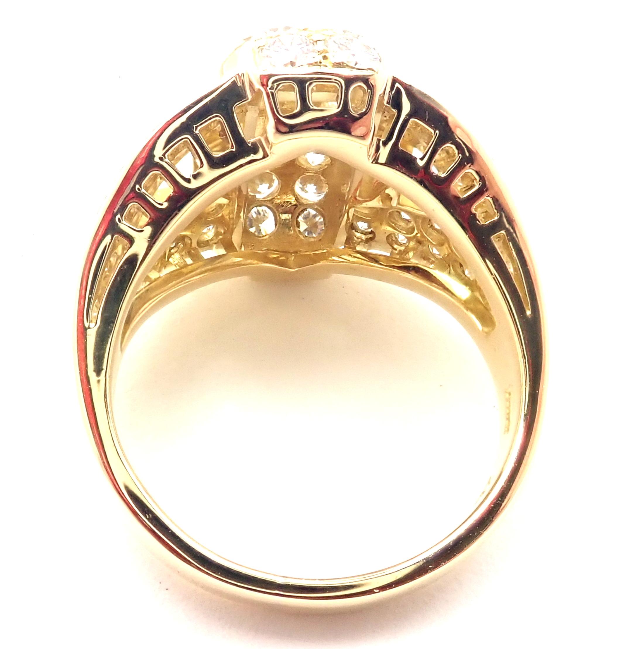 Brilliant Cut Vintage Piaget 3ct Diamond Yellow Gold Cocktail Ring For Sale