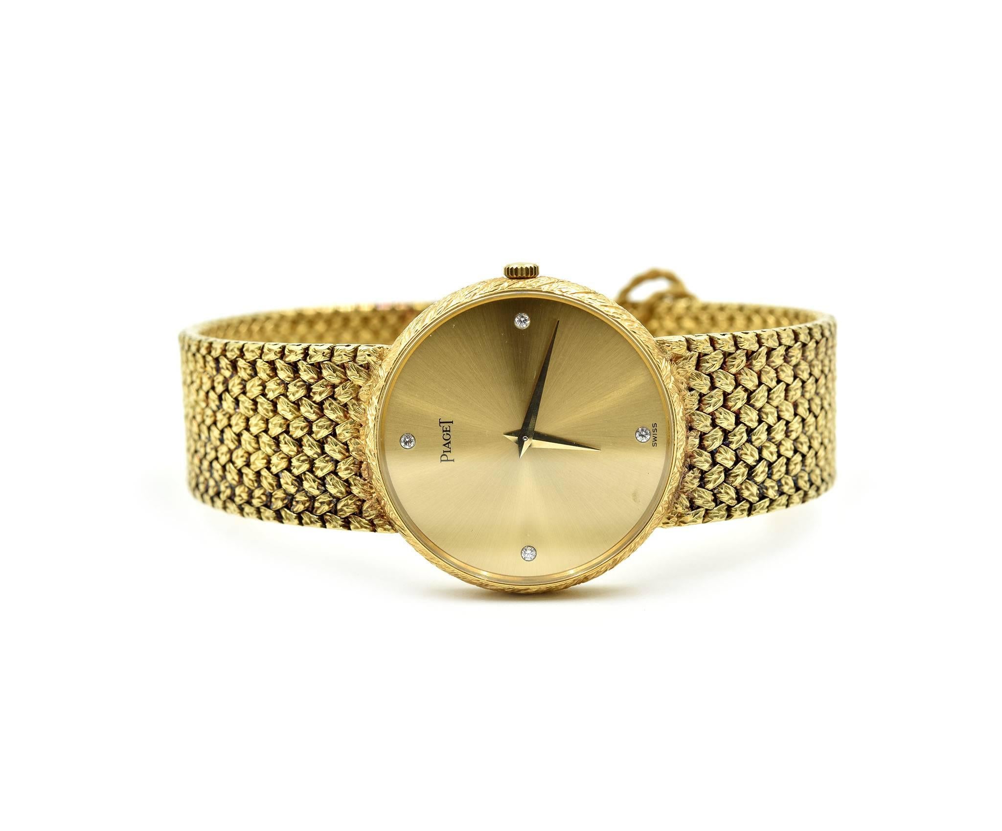 Round Cut Piaget Yellow Gold Vintage Automatic Wristwatch
