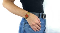 Vintage Piaget Coral Onyx 18 Karat Gold Watch