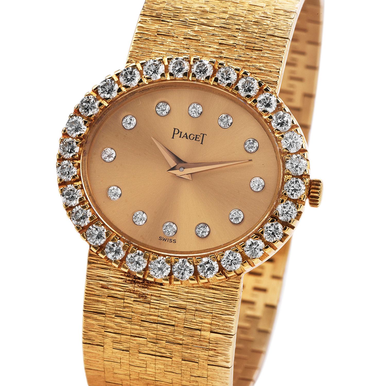 Vintage Piaget Depose Collection Diamant 18K Gold Damenuhr (Moderne)