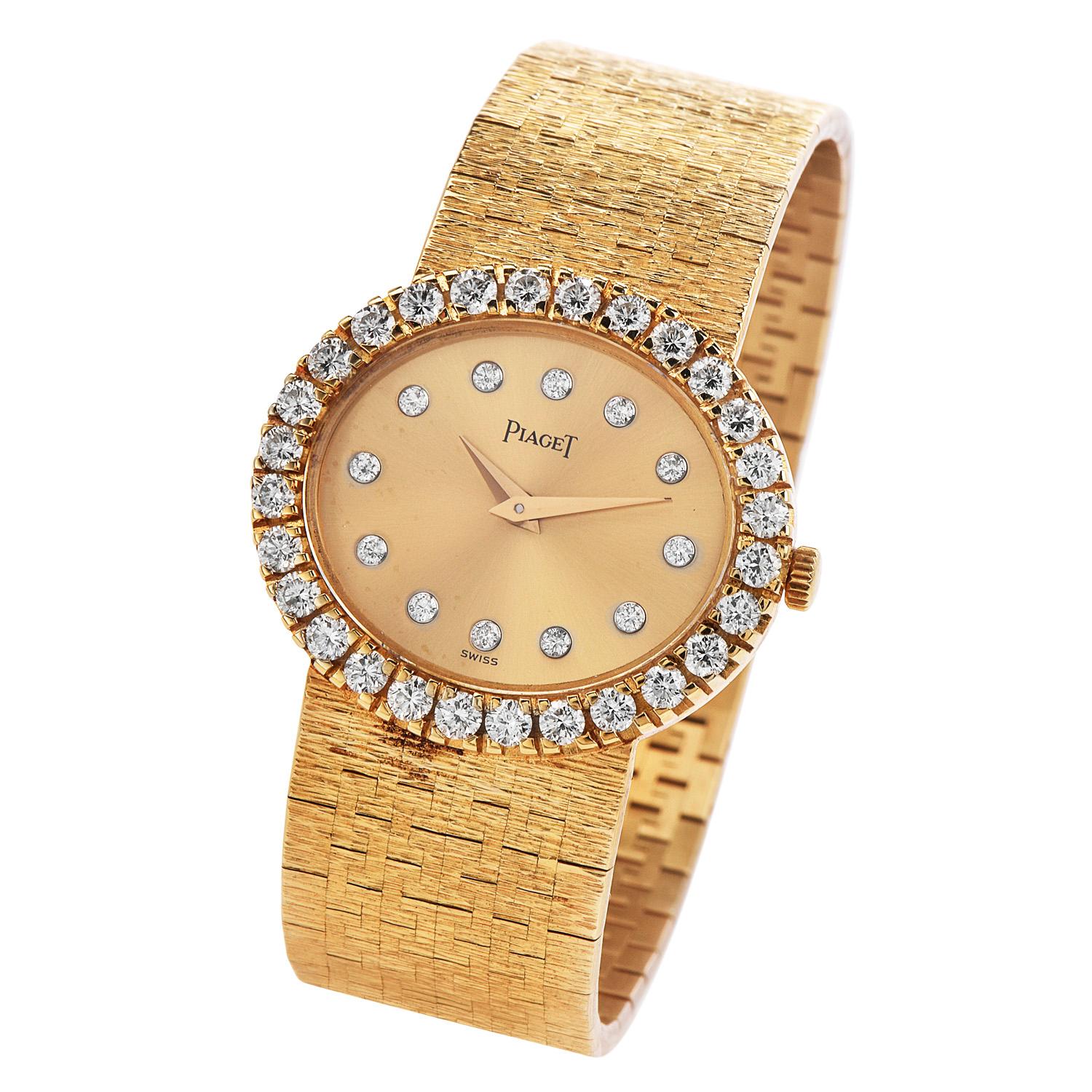 Vintage Piaget Depose Collection Diamant 18K Gold Damenuhr (Rundschliff)
