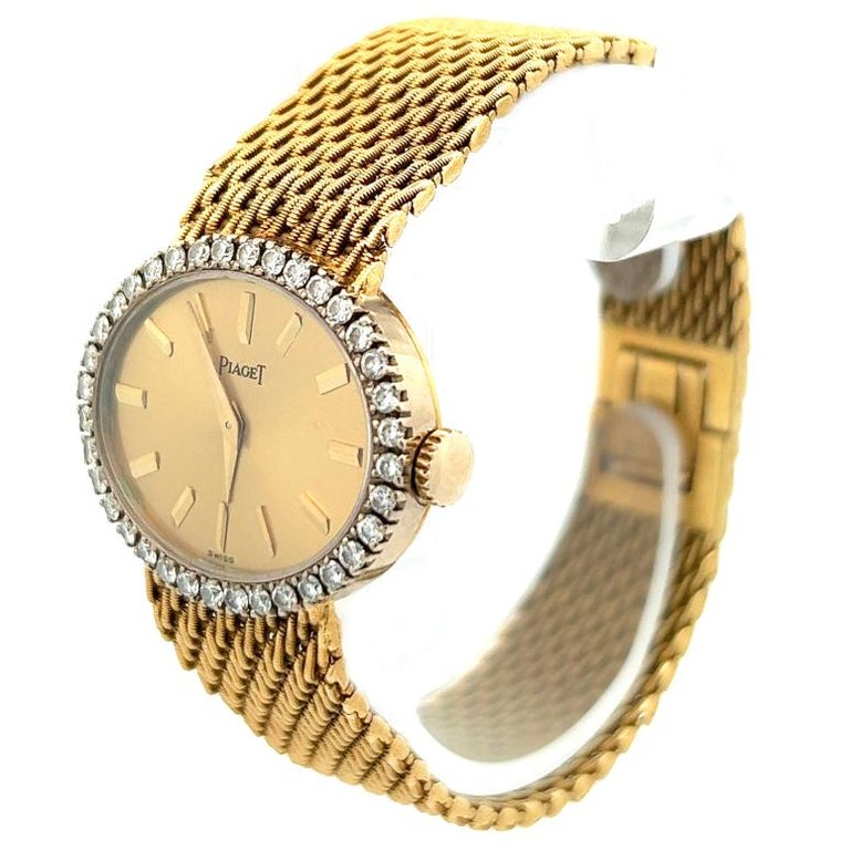 Women's or Men's Vintage Piaget Diamond 18 Karat Yellow Gold Wristwatch For Sale