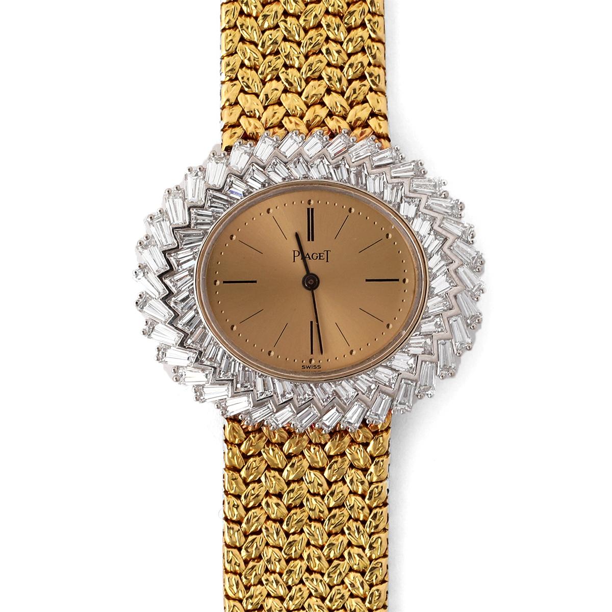 Baguette Cut Vintage Piaget Diamond 18 Karat Yellow Gold Wristwatch