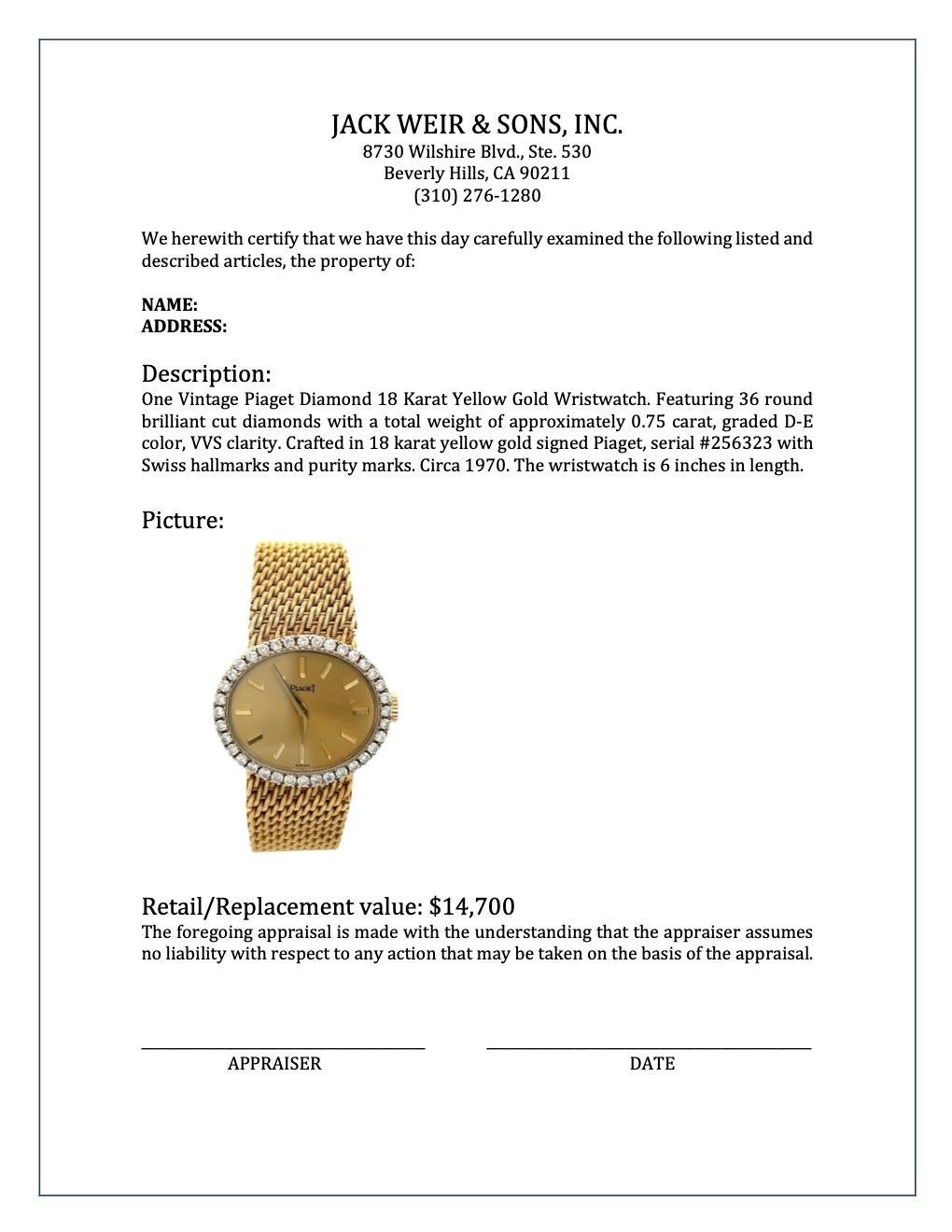 Vintage Piaget Diamond 18 Karat Yellow Gold Wristwatch 2