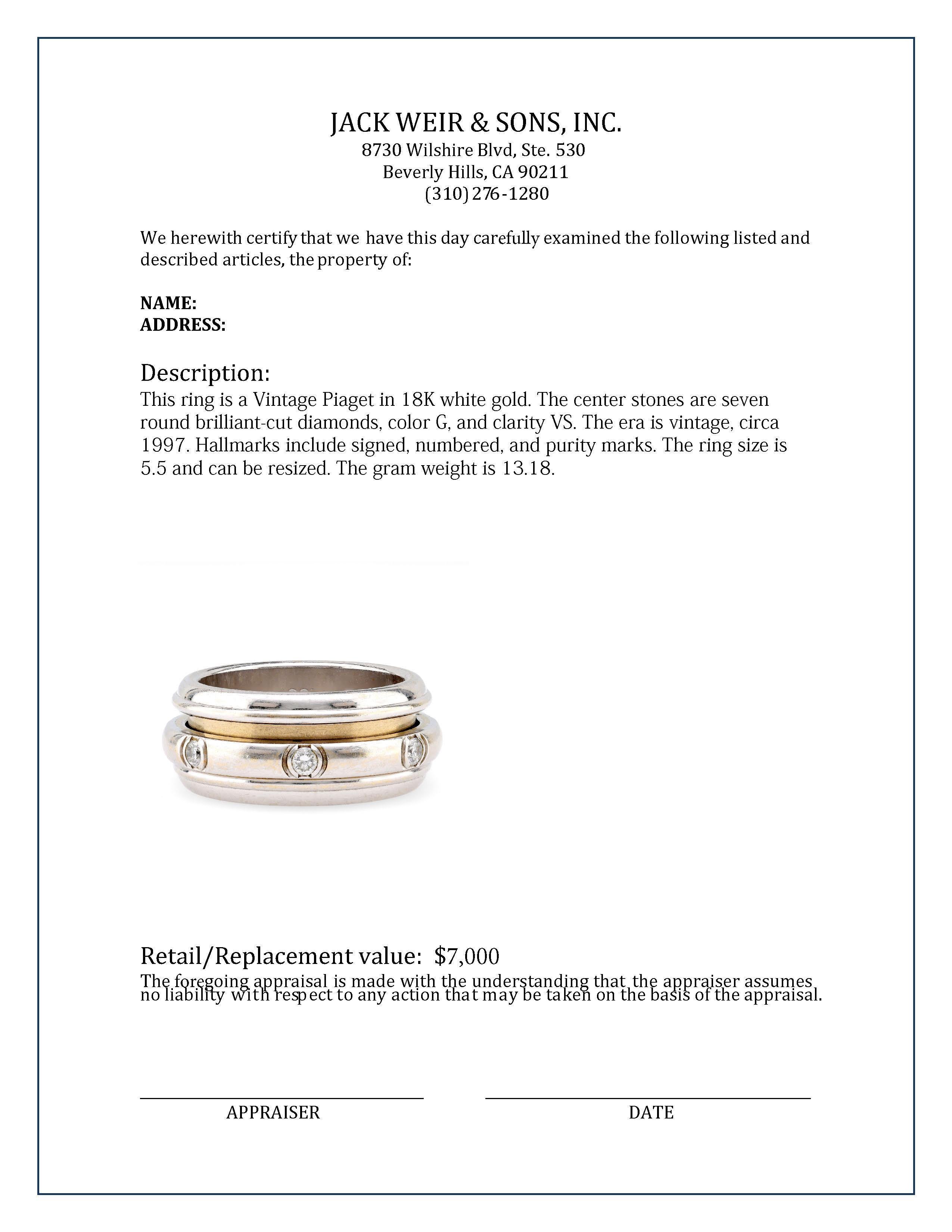  Piaget, bague Possession vintage en or blanc 18 carats avec diamants Unisexe 