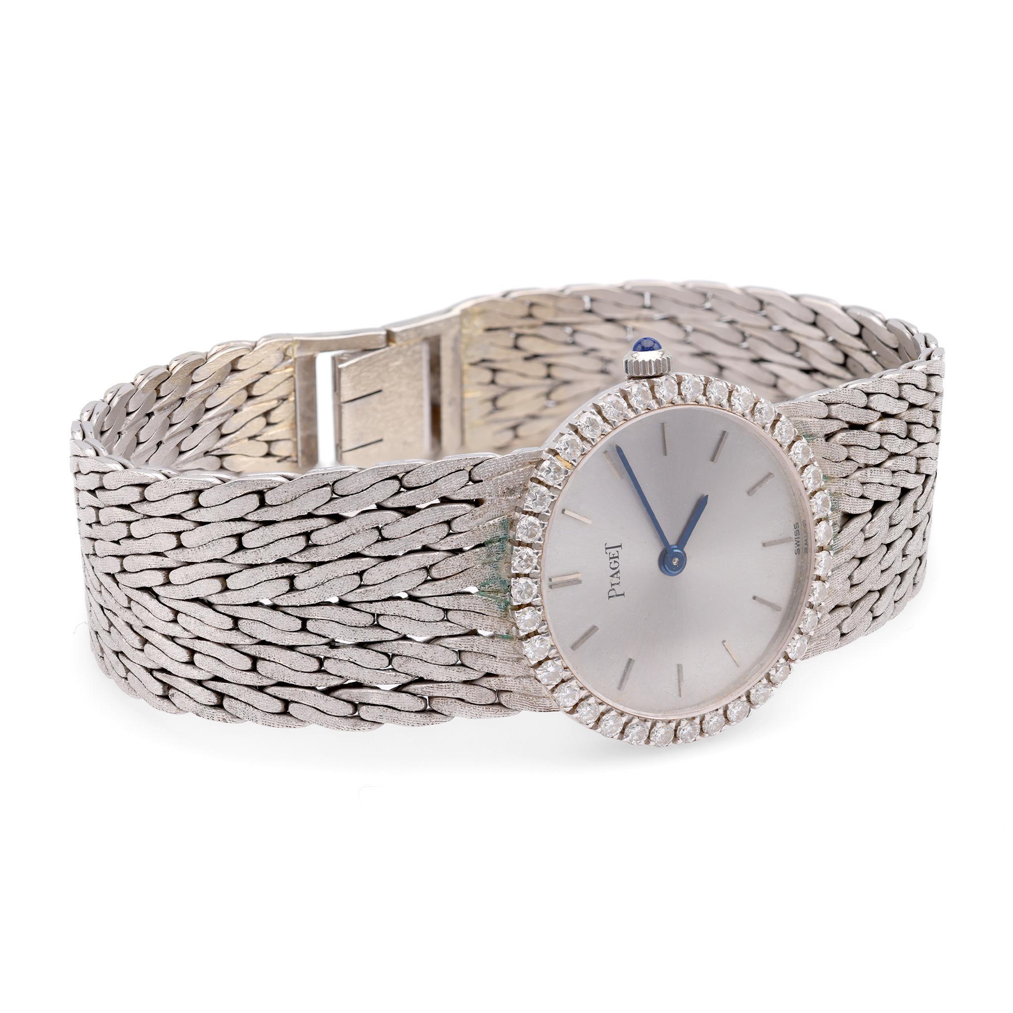 Vintage Piaget Diamant 18K Weißgold Uhr (Brillantschliff)