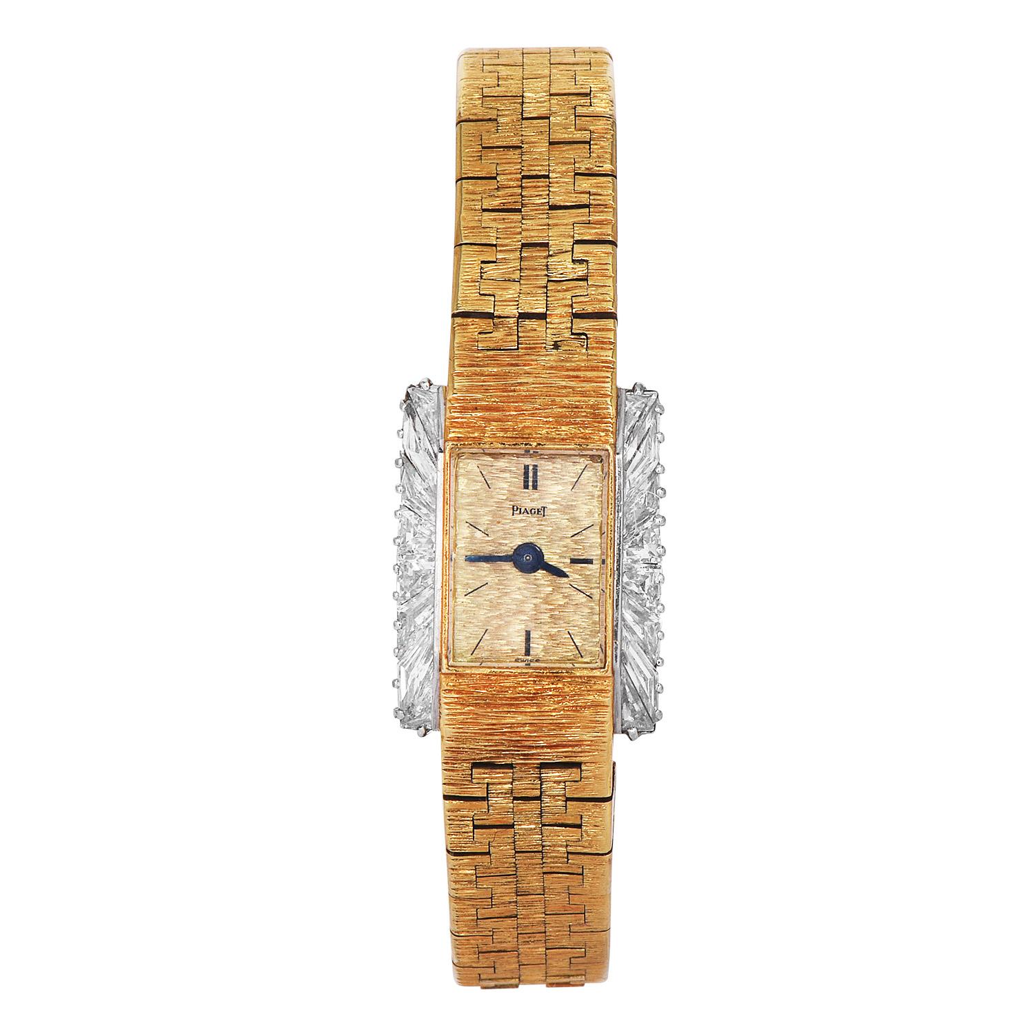 Retro Vintage Piaget Diamond 18K Yellow Gold Ballerina Ladies Wrist Watch For Sale