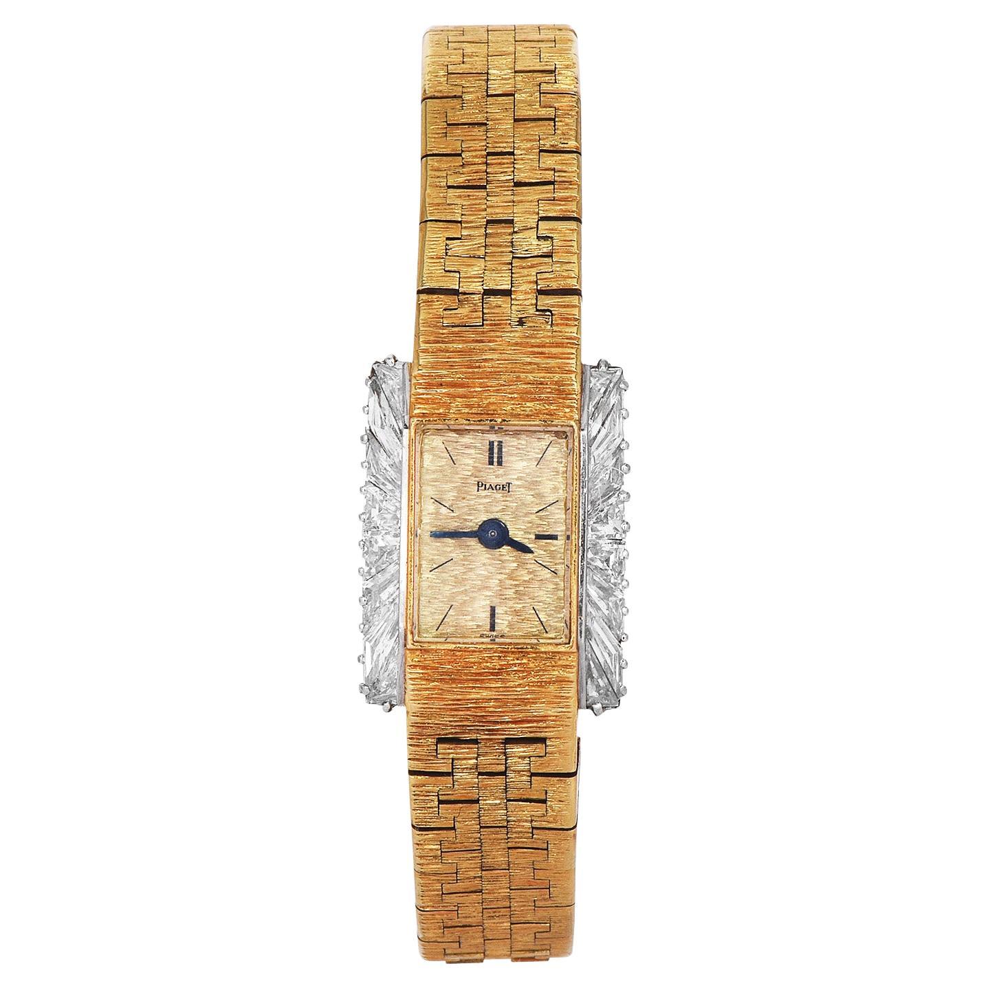 Vintage Piaget Diamond 18K Yellow Gold Ballerina Ladies Wrist Watch For Sale