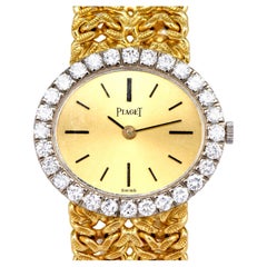 Vintage Piaget Diamond 18K Yellow Gold Oval Dial Ladies Watch 