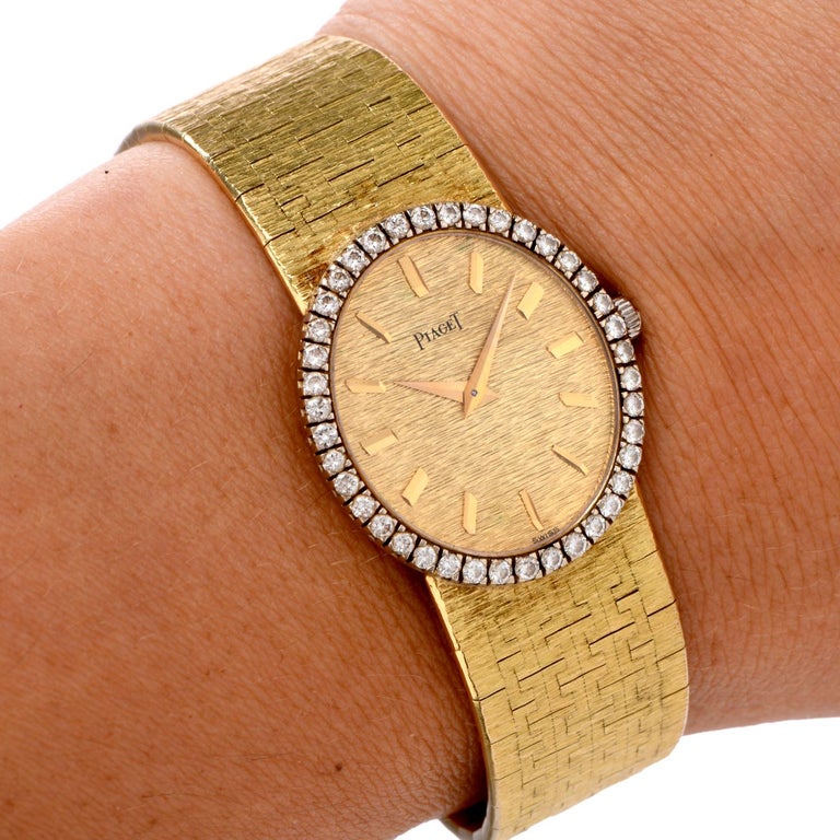 Vintage Piaget Diamond 18 Karat Yellow Gold Oval Ladies Watch at 1stDibs