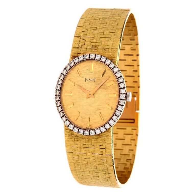 Vintage Piaget Diamond 18 Karat Yellow Gold Oval Ladies Watch at 1stDibs