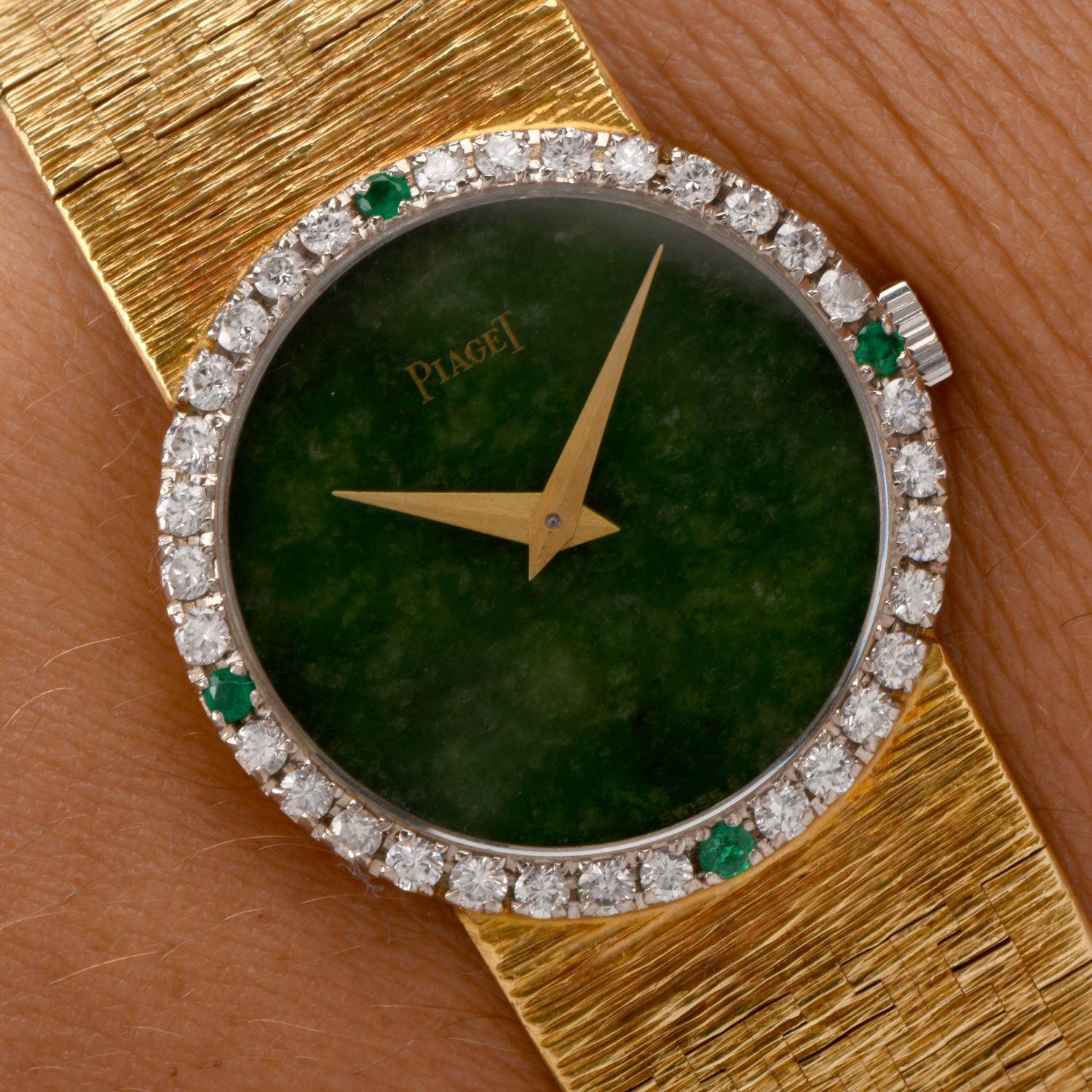 Vintage Piaget Diamond Emerald Jade Ladies 9706A6 18 Karat Gold Watch 1