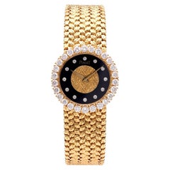 Piaget: 18 Karat Gelbgold Vintage Uhr, Diamant-Onyx-Diamant-Onyx