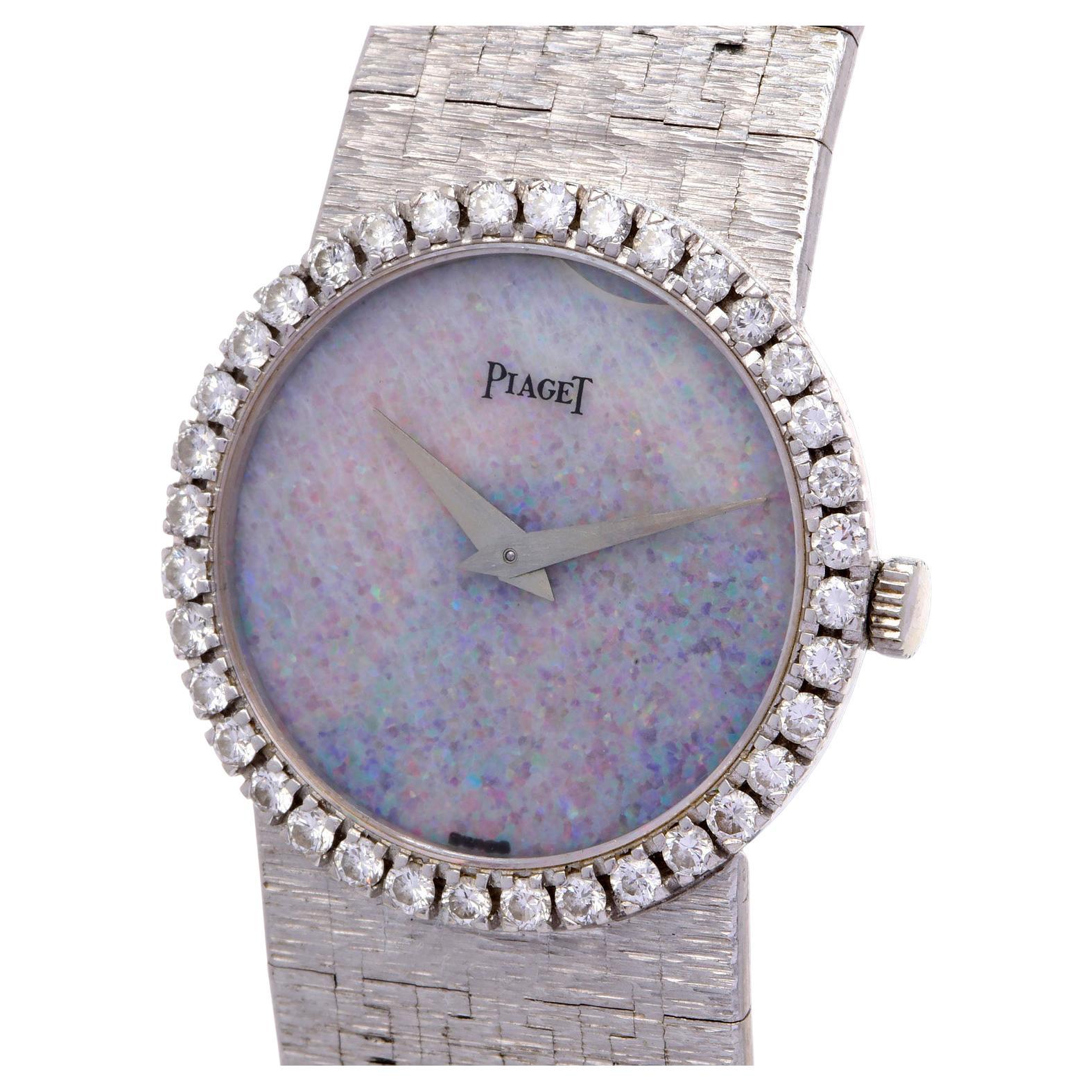 Vintage Piaget Diamond Opal Dial 18K Gold Ref 9706 Ladies Watch For Sale