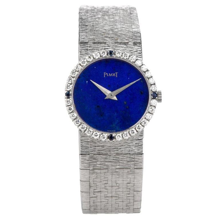 Vintage Piaget Diamond Sapphire Lapis 18 Karat White Gold Ladies Watch