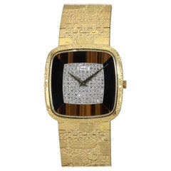Vintage Piaget Diamond, Tiger’s Eye and Onyx Yellow Gold Wristwatch