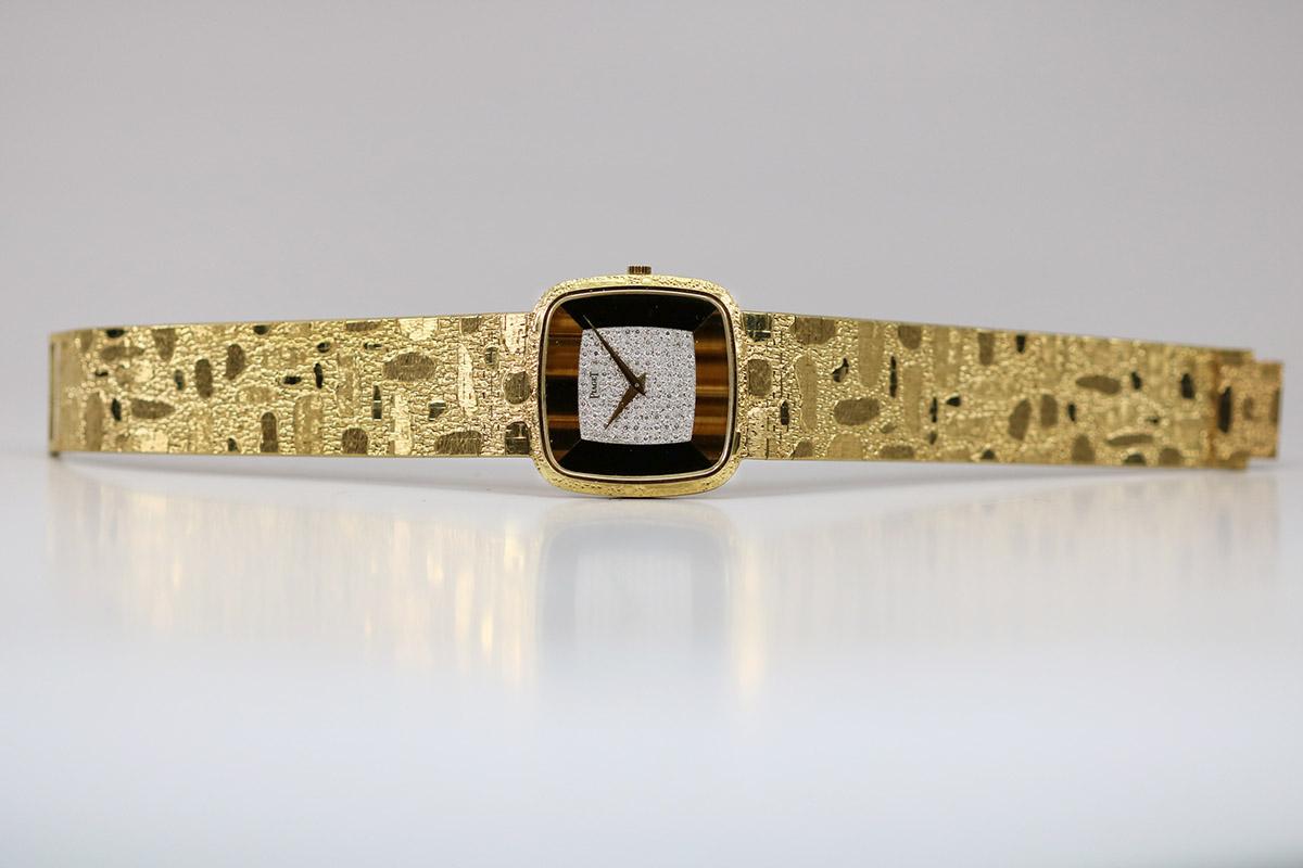 Vintage Piaget Diamond, Tiger’s Eye and Onyx Yellow Gold Wristwatch 3