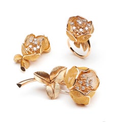 Vintage Piaget Gold and Diamond Flower Suite, Circa 1960