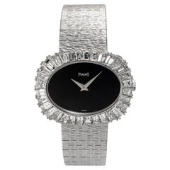 Vintage Piaget Horizonal Oval 34M 98323A6 Weißgold Baguette Diamant Onyx Uhr