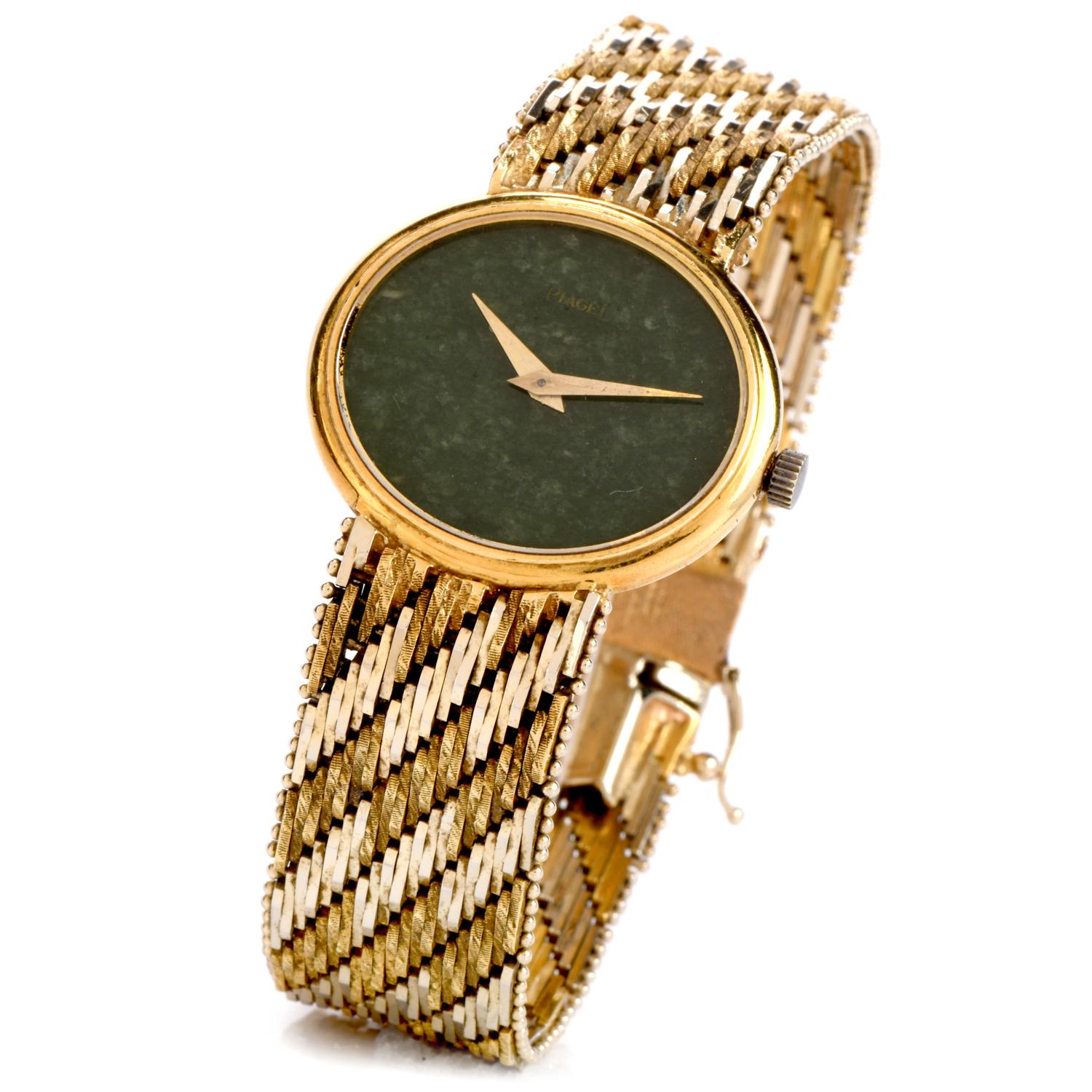 Vintage Piaget Uhr, Vintage, Jade Zifferblatt 18k Gold Ref 9802 (Retro)