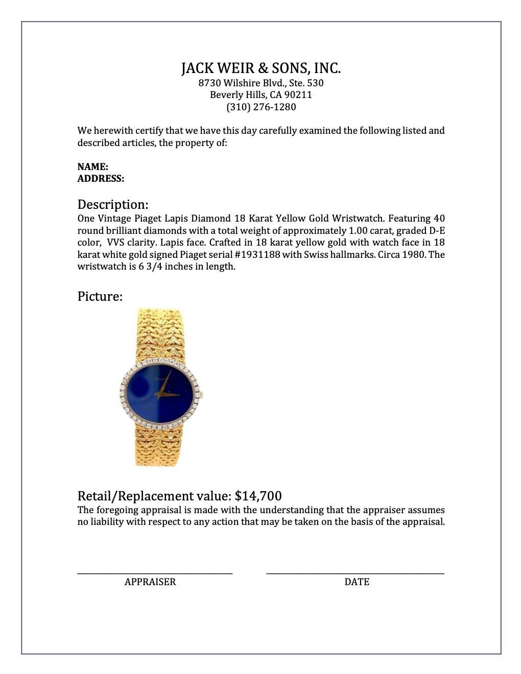 Vintage Piaget Lapis Diamond 18 Karat Yellow Gold Wristwatch 2