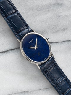 Vintage Piaget Manual Wind 1970s 18K White Gold Blue Lapis Dial 25mm Baignoire