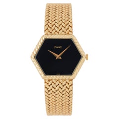 Vintage Piaget Model 9559 Hexagon 18 Karat Yellow Gold Onyx Watch
