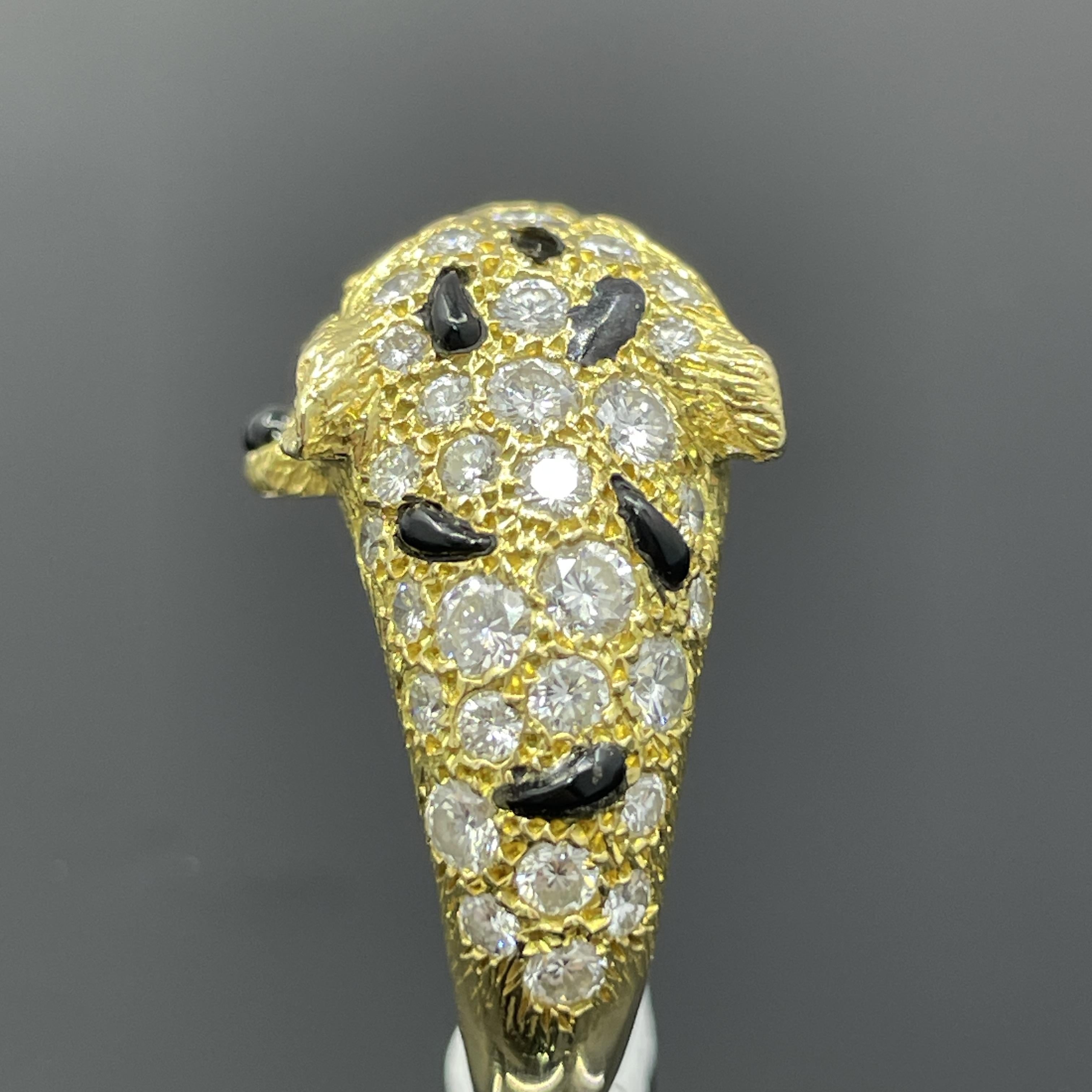 Women's Vintage Piaget Panther Ring Diamond Onyx & Emerald 18k Yellow Gold - French For Sale