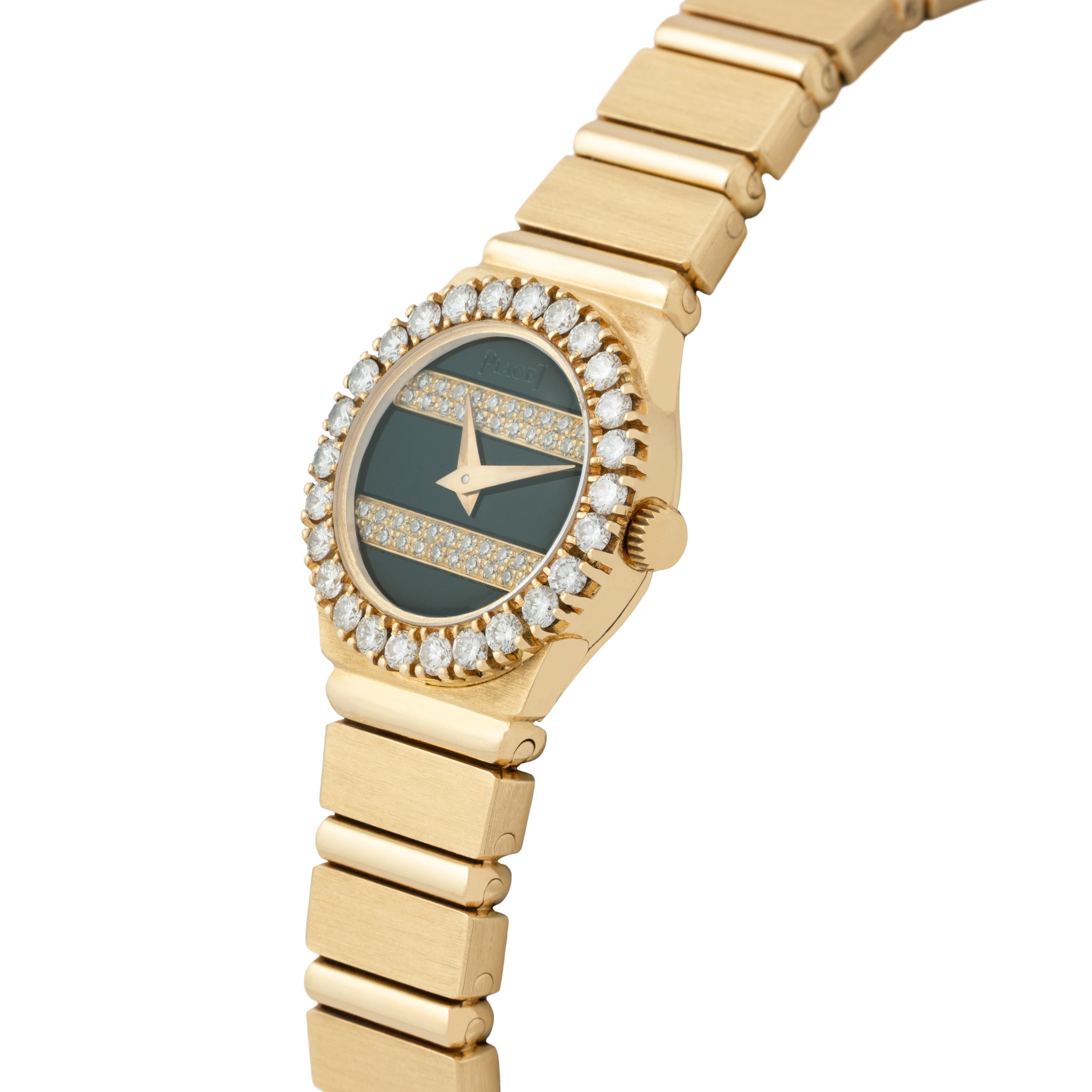 Brilliant Cut Vintage Piaget Polo Model 846C701 18 Karat Gold Onyx and Diamonds Watch