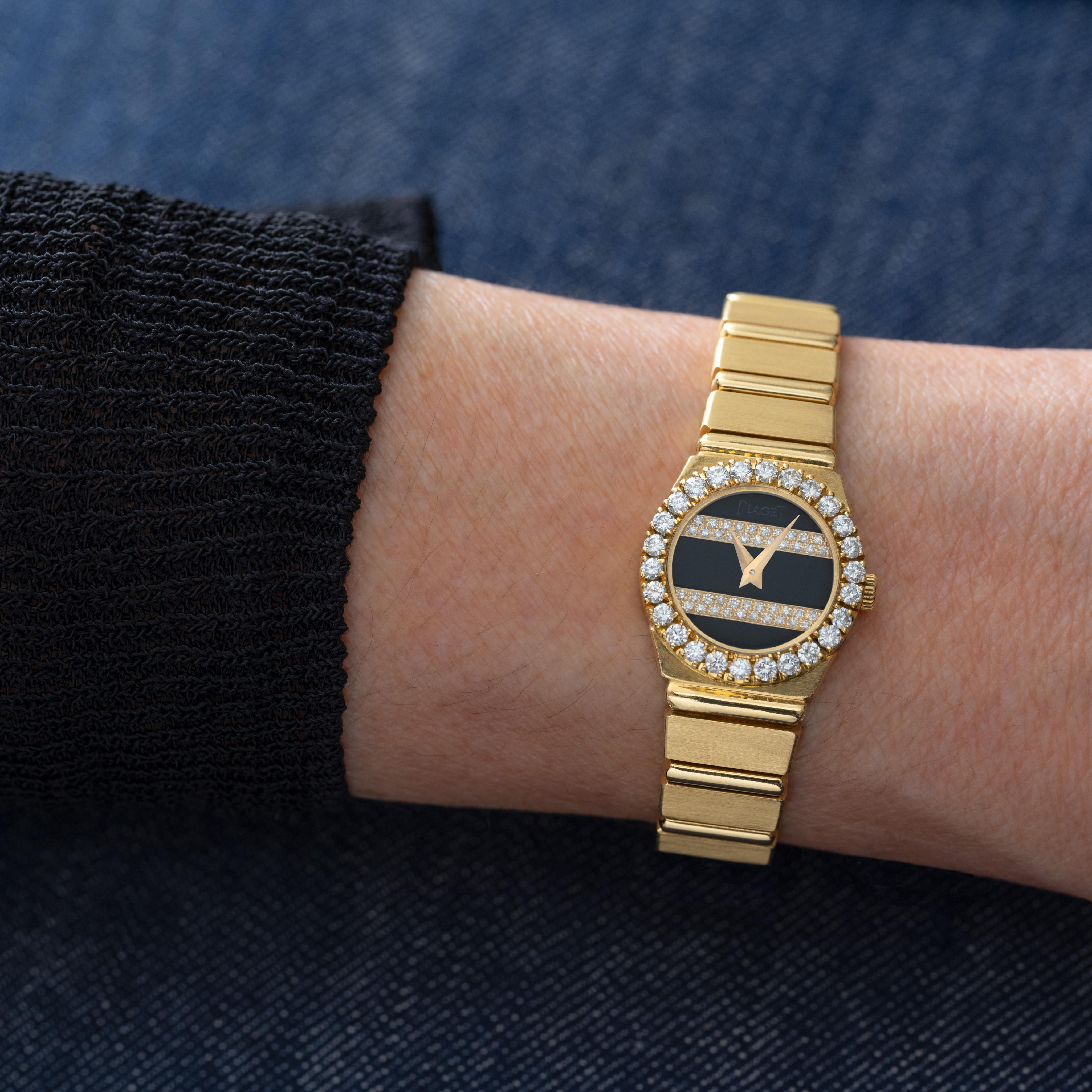 Vintage Piaget Polo Model 846C701 18 Karat Gold Onyx and Diamonds Watch 2