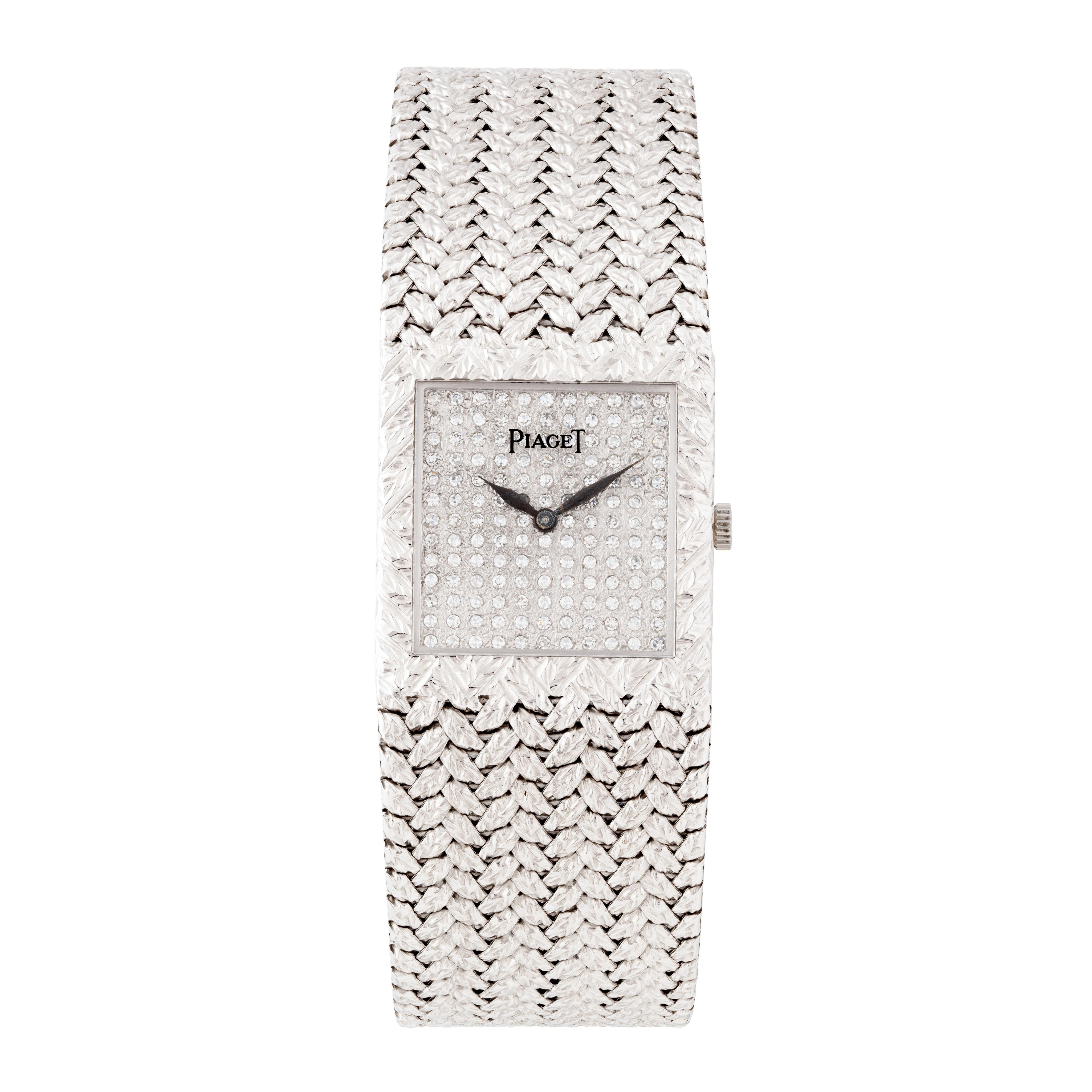 Modern Vintage Piaget Polo 18 Karat White Gold and Pavé Diamond Dial Model 9131